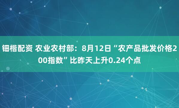 钿楷配资 农业农村部：8月12日“农产品批发价格200指数”比昨天上升0.24个点
